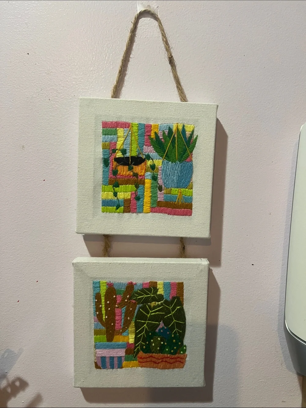 Hand-Embroidered Botanical Wall Hanging in Multicolor NWOT